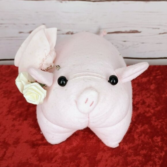 Handcrafted Felt Pig Plush With Rosette Accessories Plush Stuffed Animal Toy - Picture 1 of 5